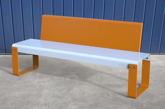 Edge Seat without arms. White base with Orange legs & back rest